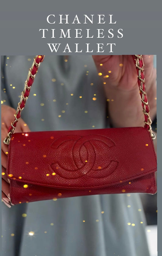 Chanel Caviar Red wallet on chain