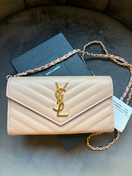 Yves Saint Laurent blush pink Cassandre envelope wallet