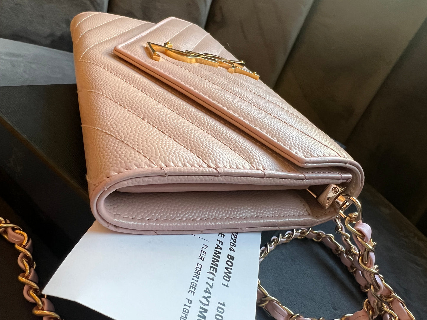 Yves Saint Laurent blush pink Cassandre envelope wallet