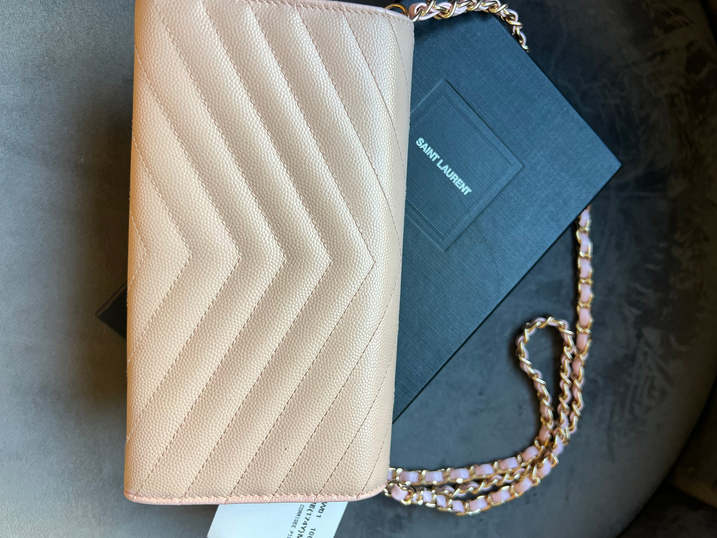 Yves Saint Laurent blush pink Cassandre envelope wallet