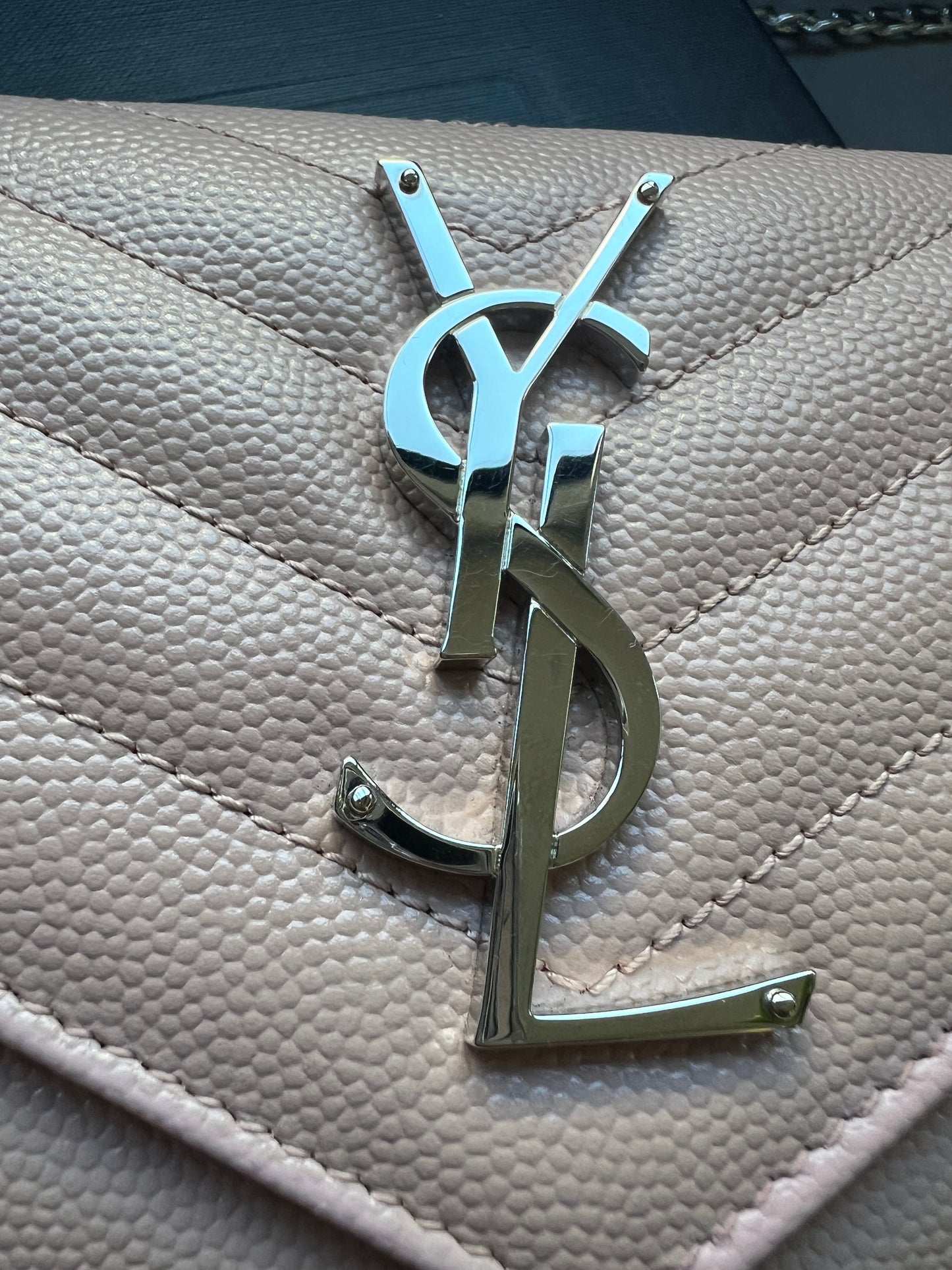 Pink YSL cassandre wallet on chain