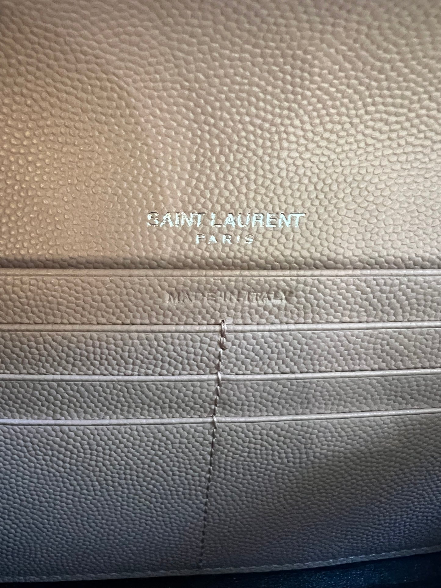 Pink YSL cassandre wallet on chain