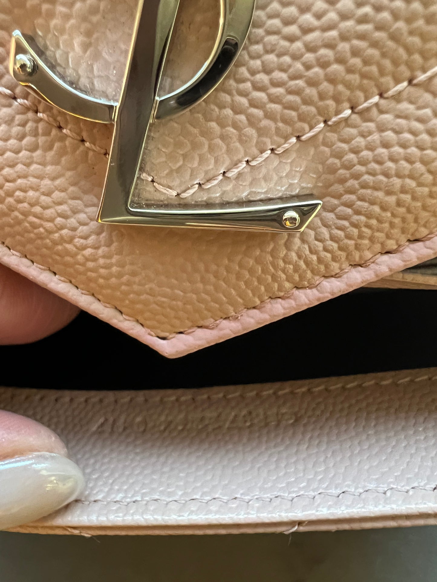 Pink YSL cassandre wallet on chain