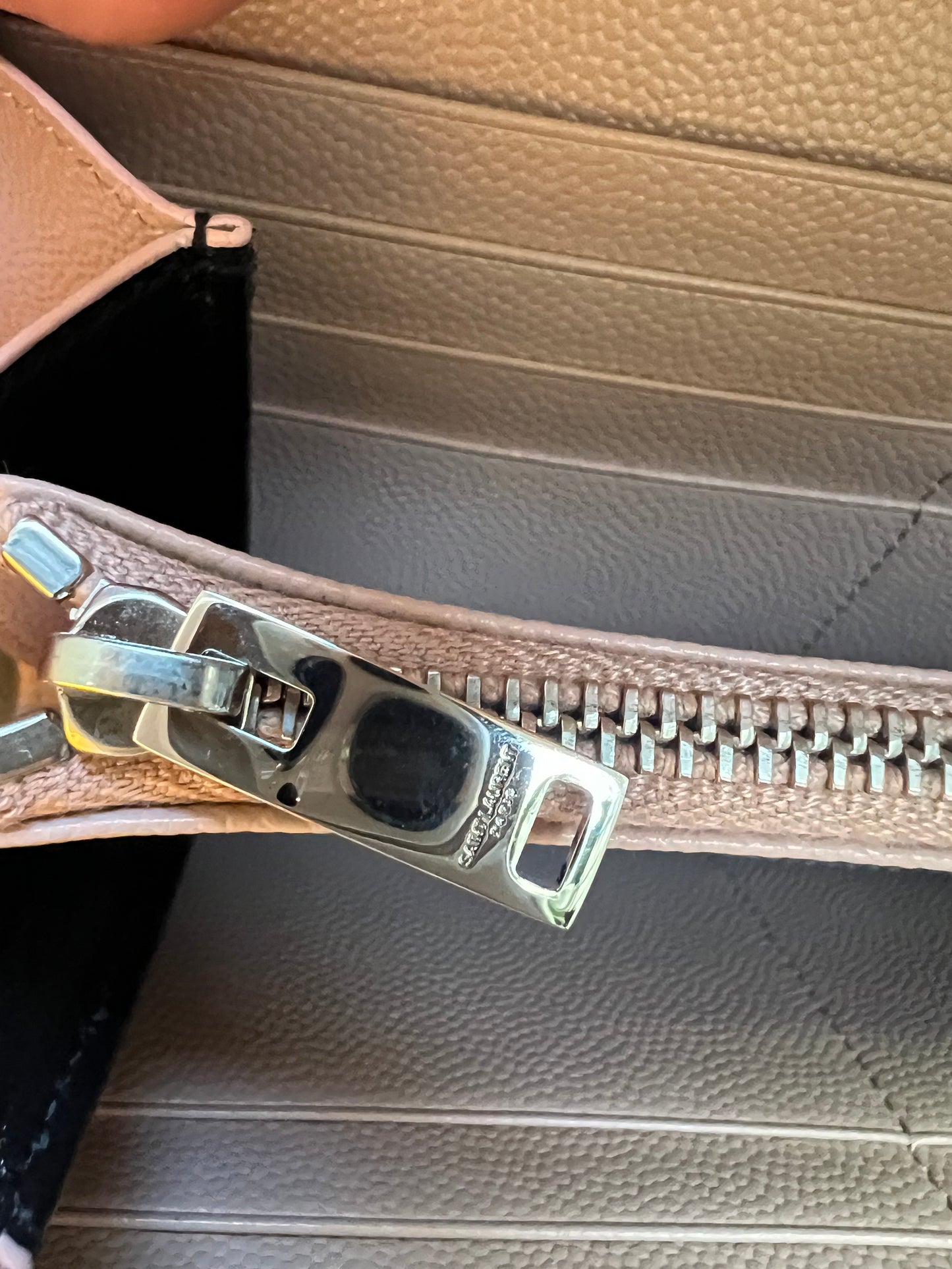 Pink YSL cassandre wallet on chain