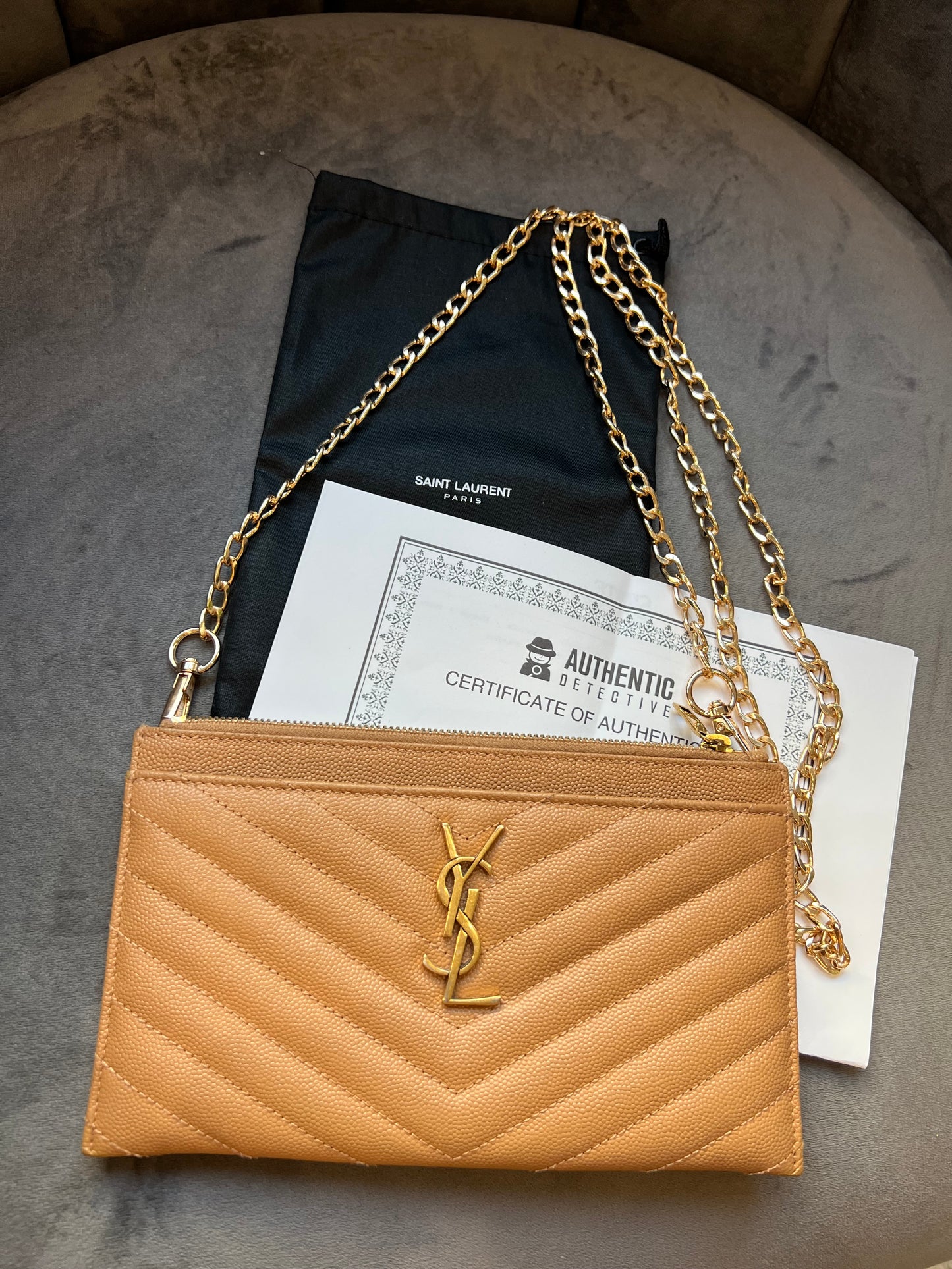 Yves Saint Laurent Tan Monogram Quilted Clutch & Crossbody