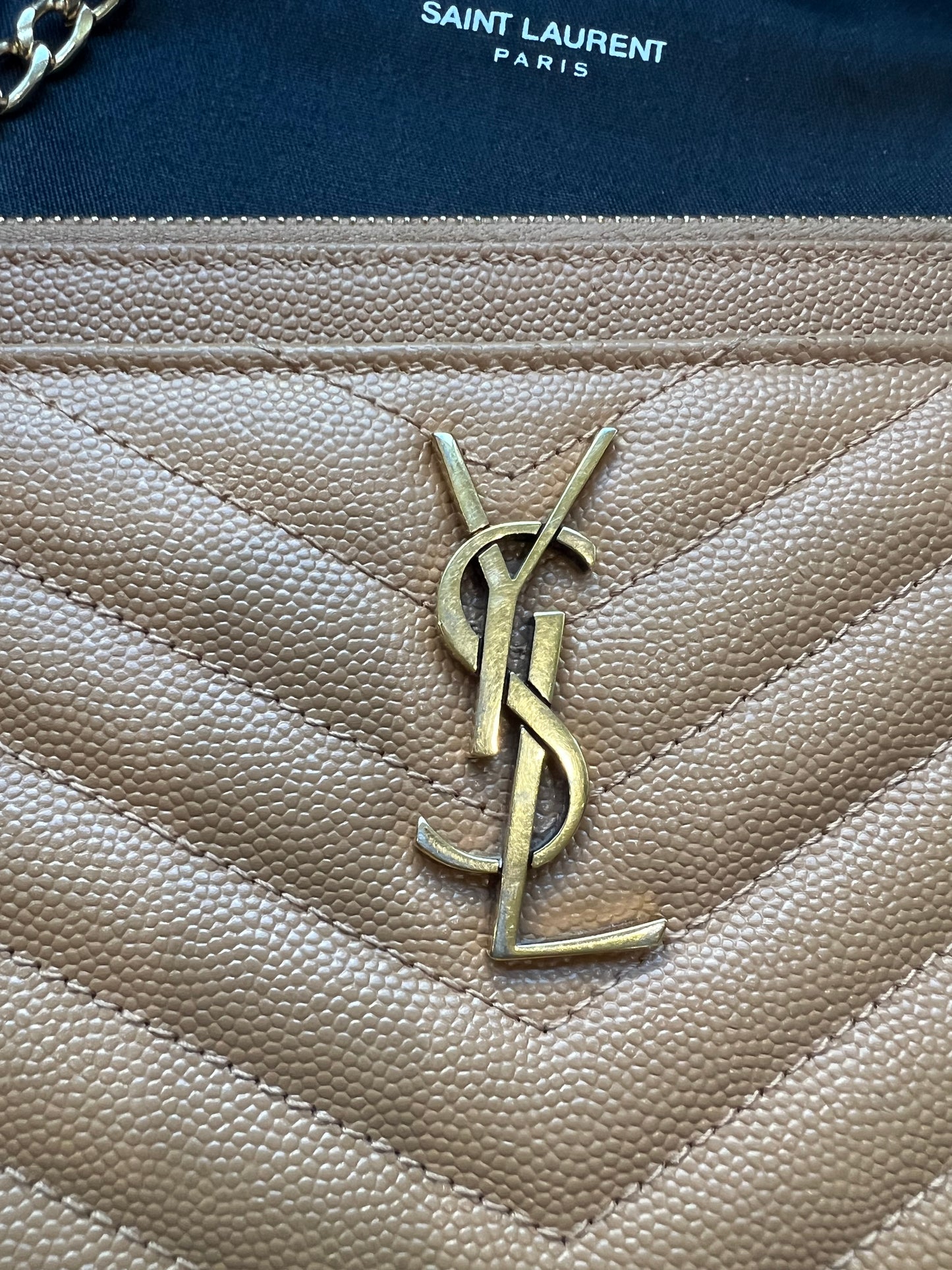 Yves Saint Laurent Tan Monogram Quilted Clutch & Crossbody