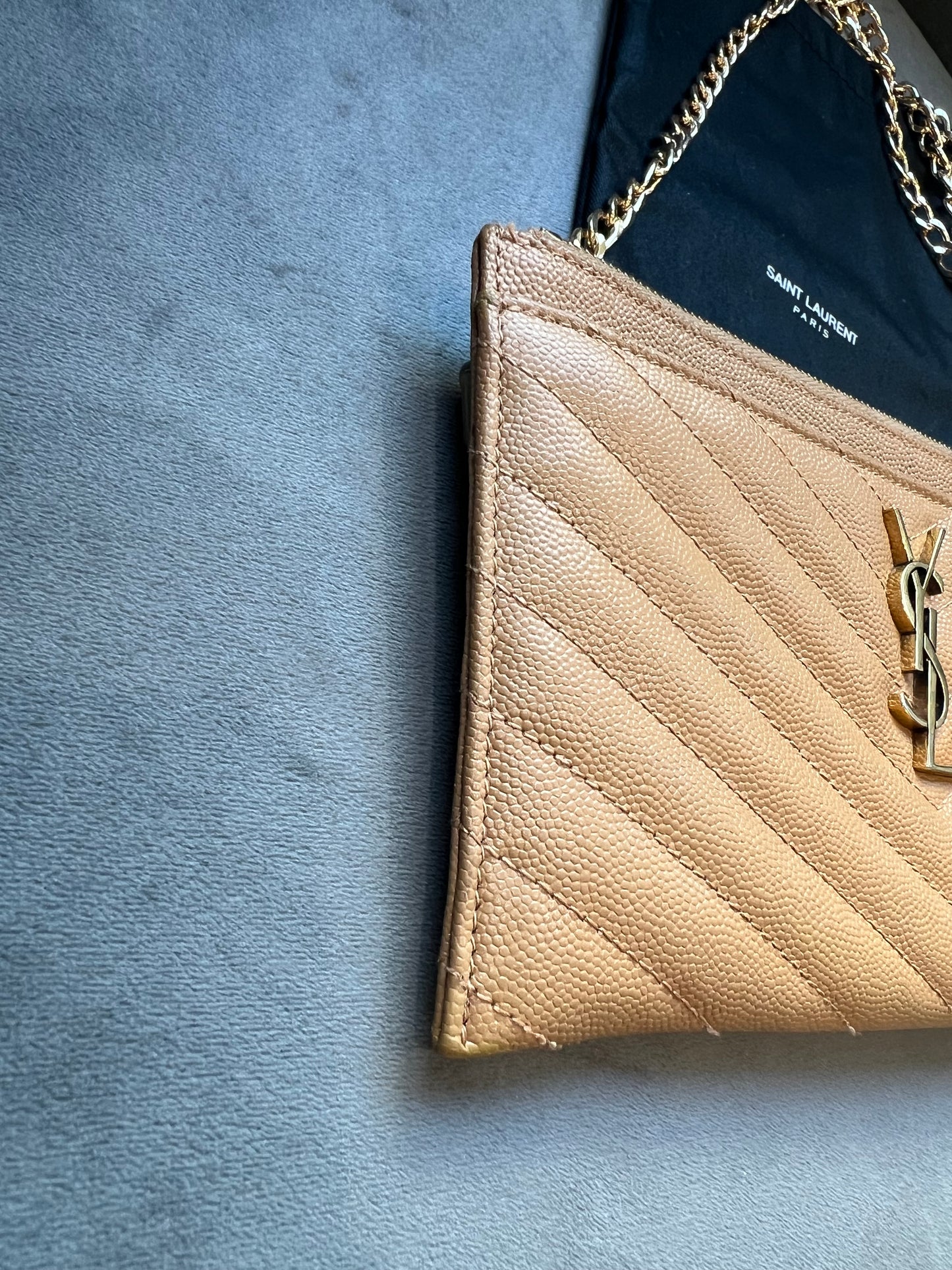 Yves Saint Laurent Tan Monogram Quilted Clutch & Crossbody