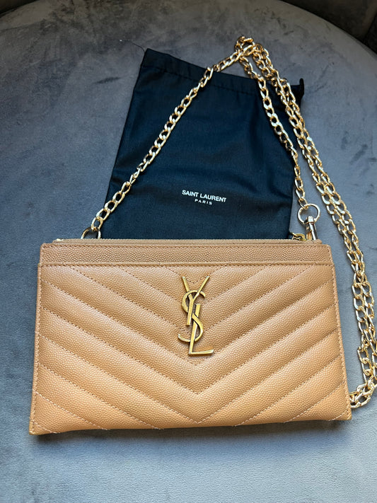 Yves Saint Laurent Tan Monogram Quilted Clutch & Crossbody