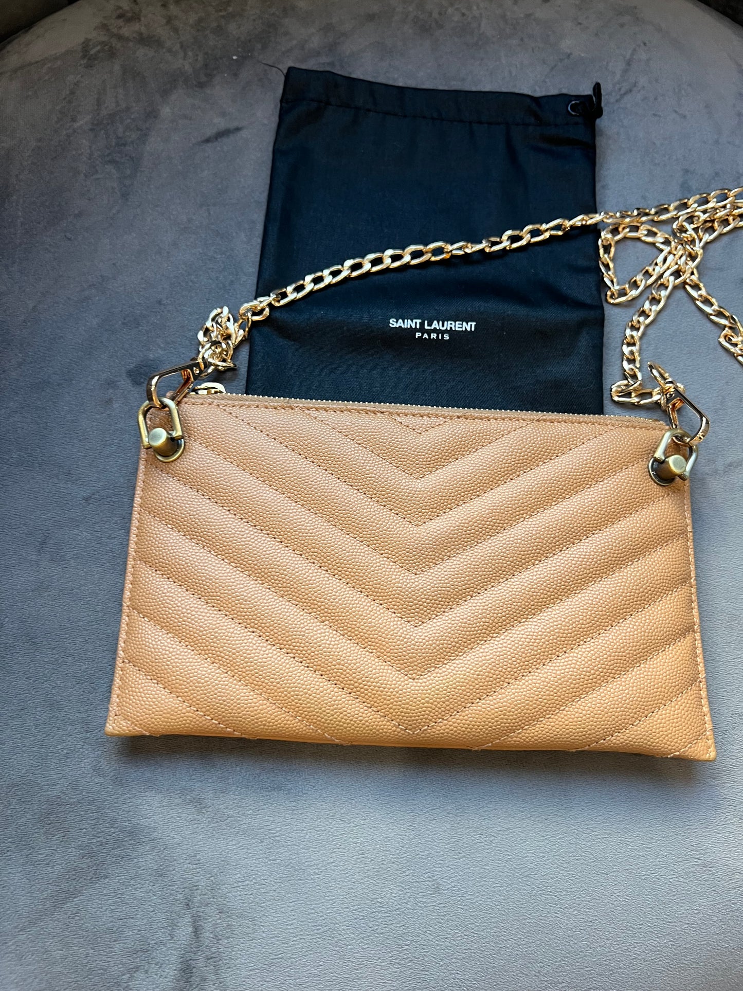 Yves Saint Laurent Tan Monogram Quilted Clutch & Crossbody