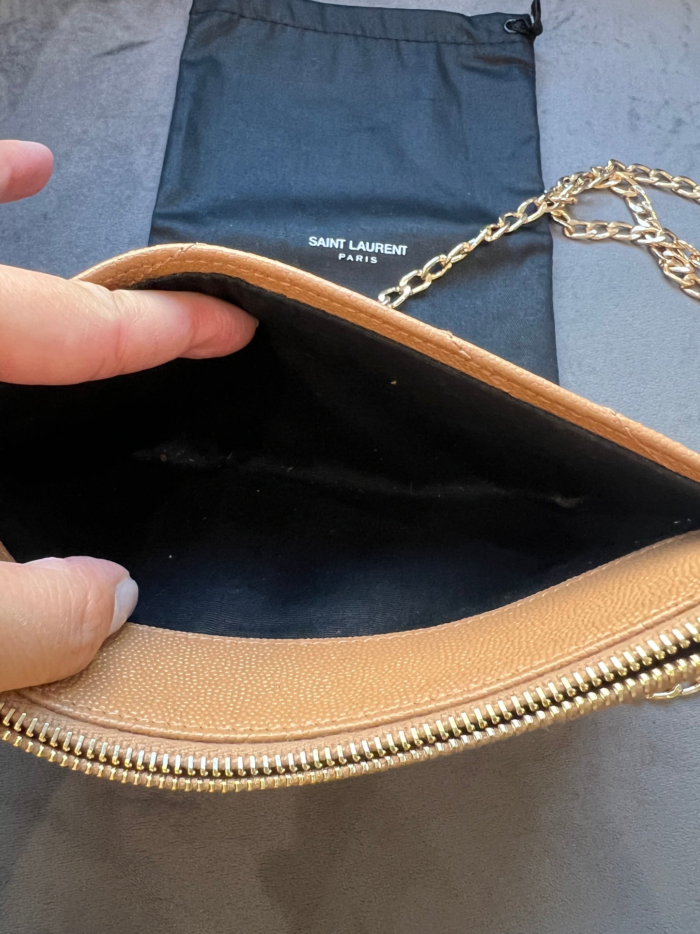 Yves Saint Laurent Tan Monogram Quilted Clutch & Crossbody