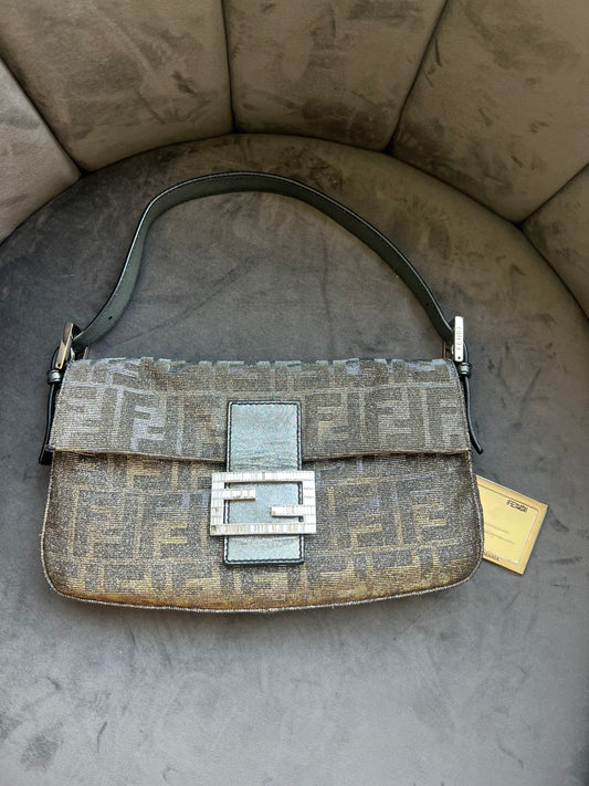 Rare FENDI Crystal Baguette with metallic zucca