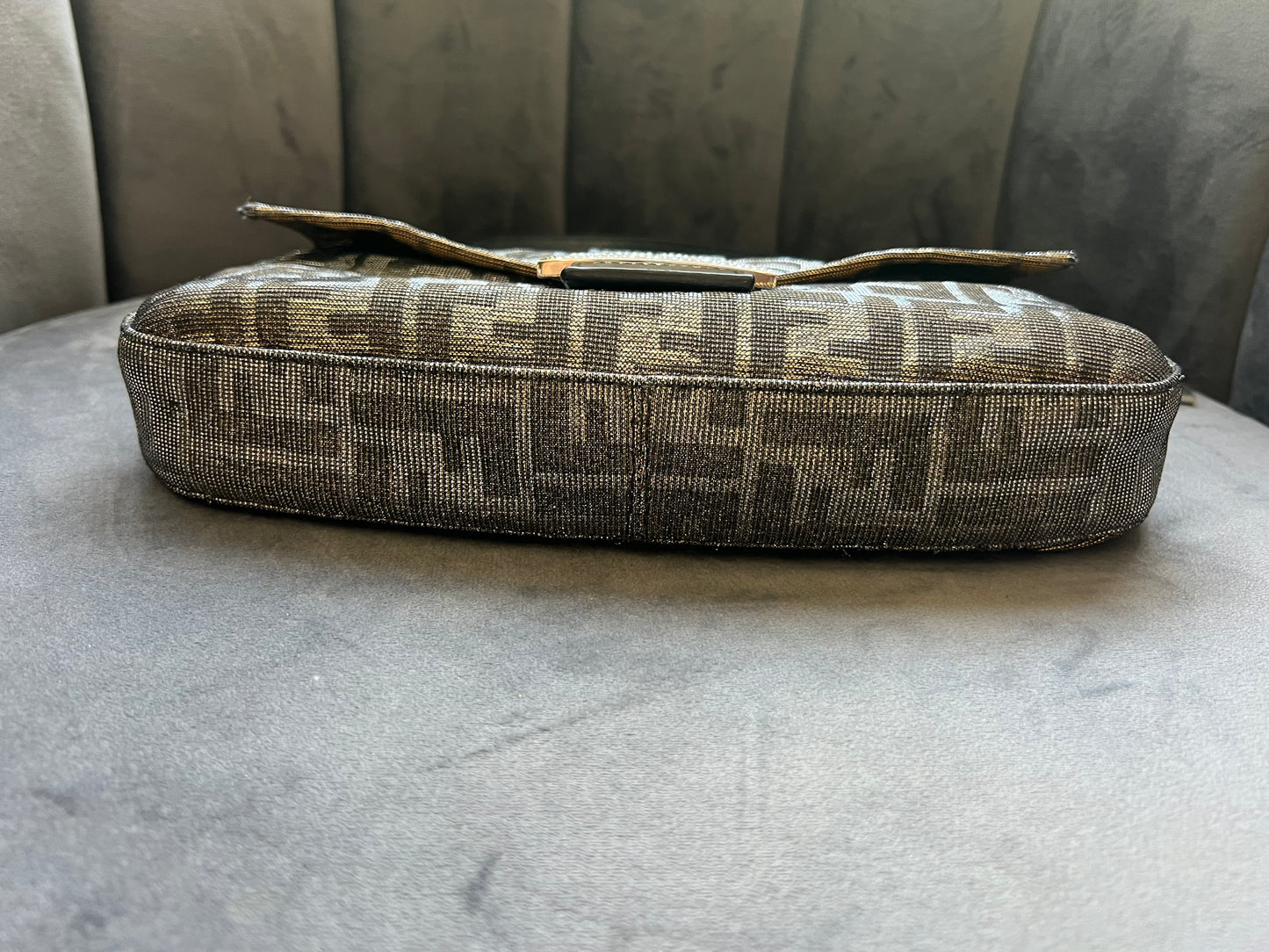 Rare FENDI Crystal Baguette with metallic zucca