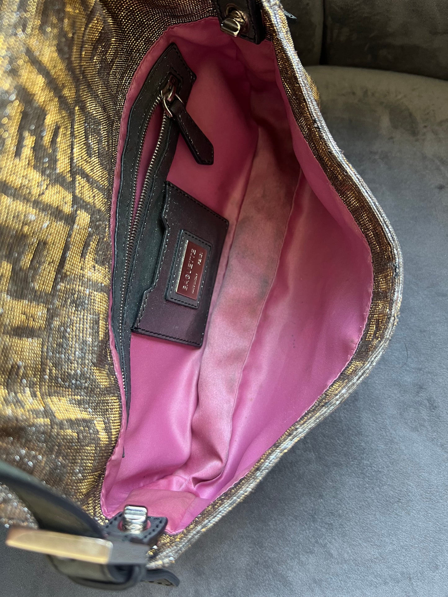 Rare FENDI Crystal Baguette with metallic zucca