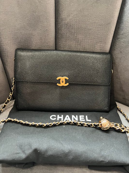 Chanel caviar black wallet on chain