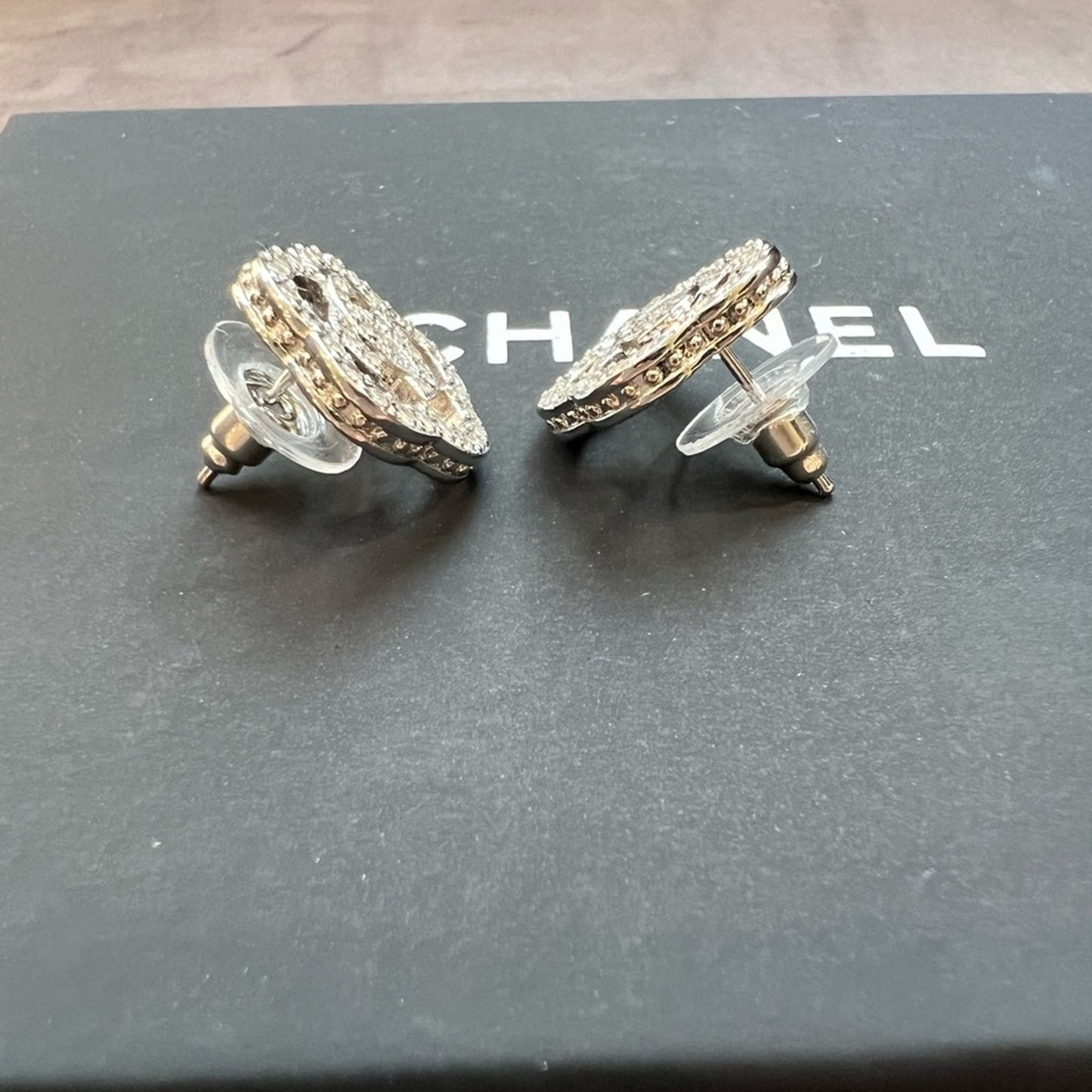 Chanel  Crystal Camellia CC Earrings