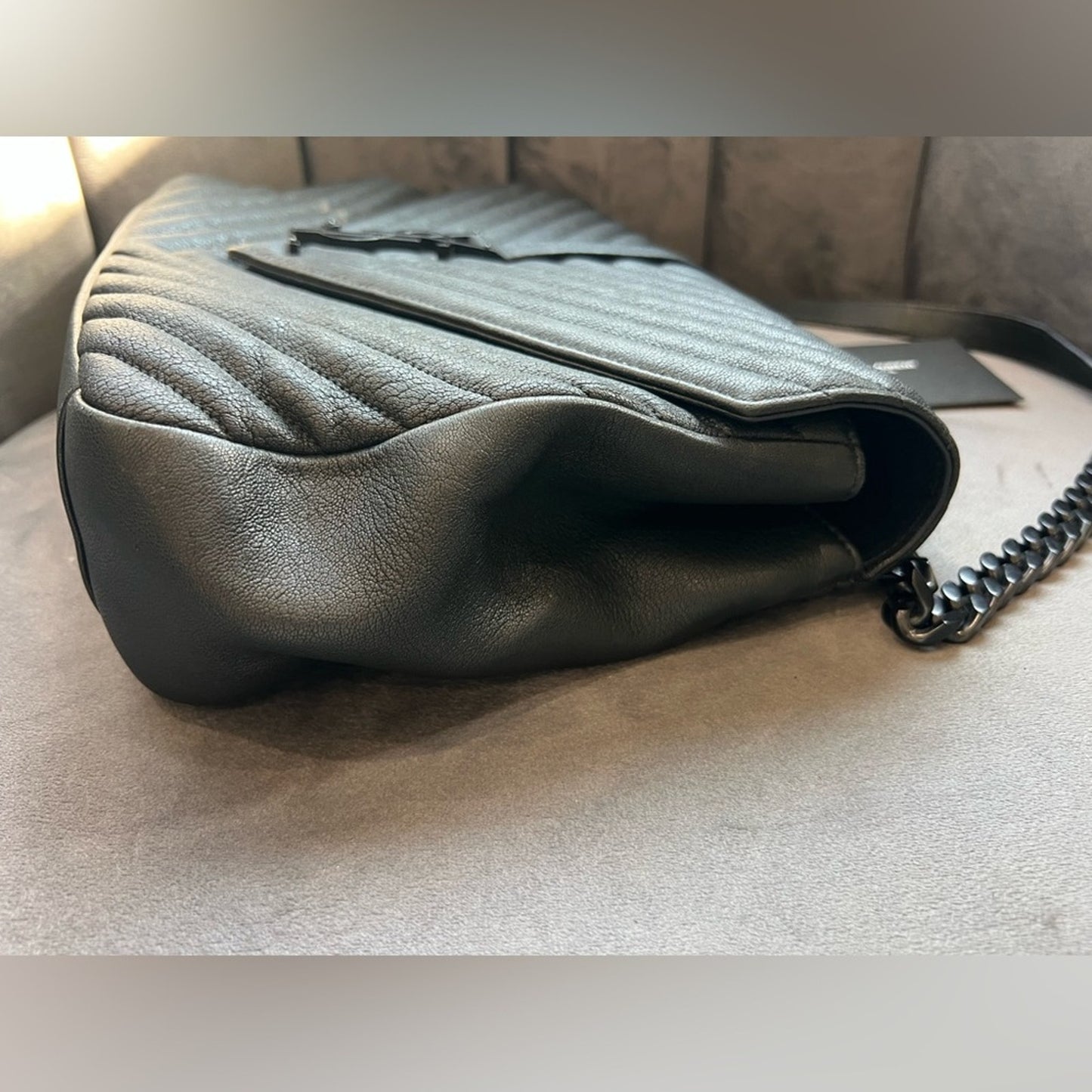 Saint Laurent Matelasse Chevron Monogram Large College Satchel Black