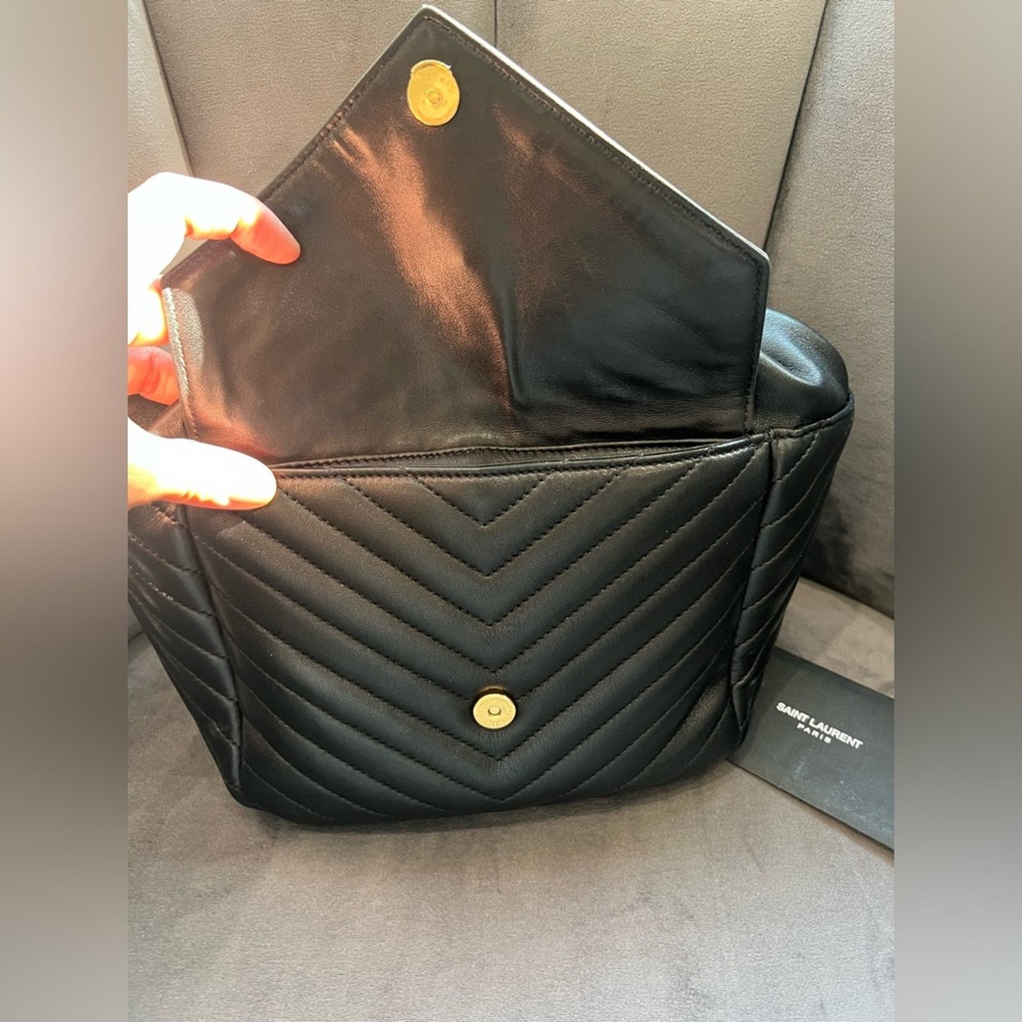 Yves Saint Laurent Joe Black Leather Backpack with Gold Chain