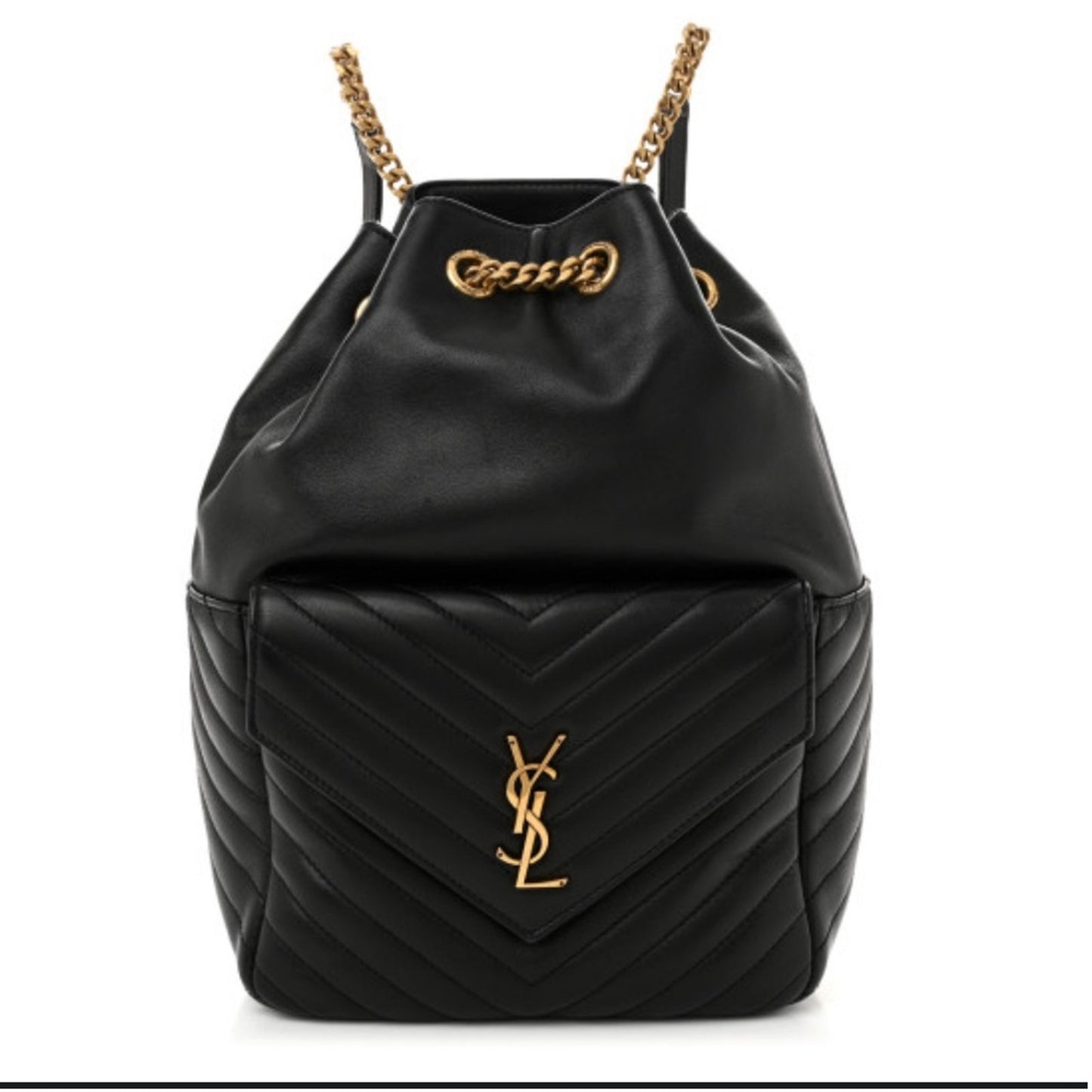 Yves Saint Laurent Joe Black Leather Backpack with Gold Chain