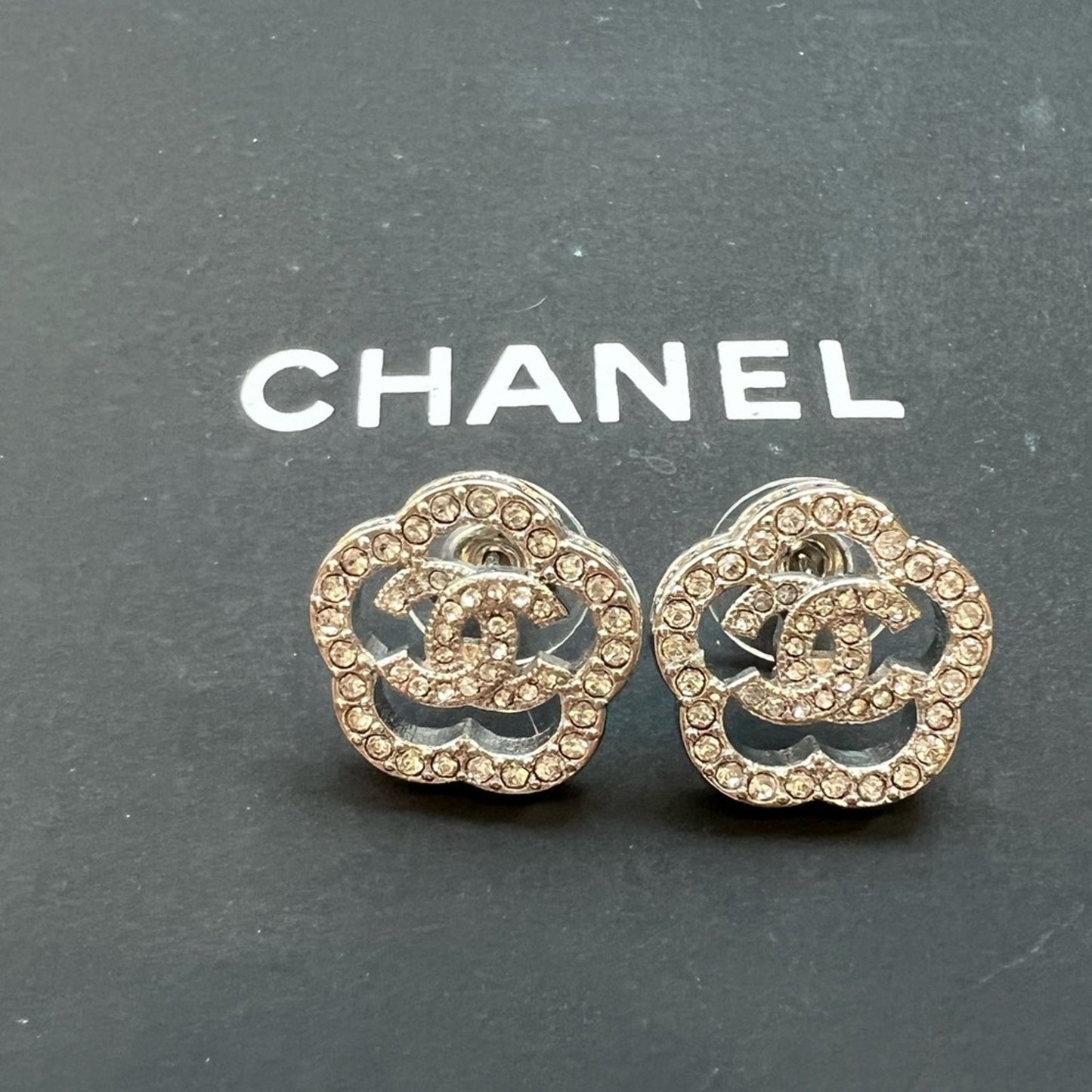Chanel  Crystal Camellia CC Earrings