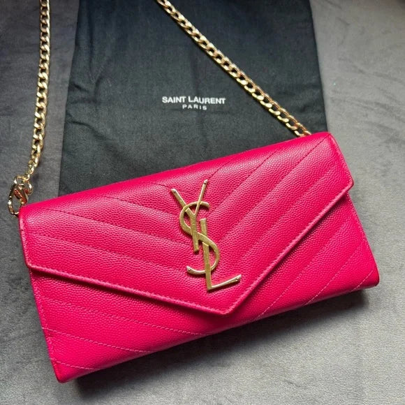 Pink YSL cassandre wallet on chain